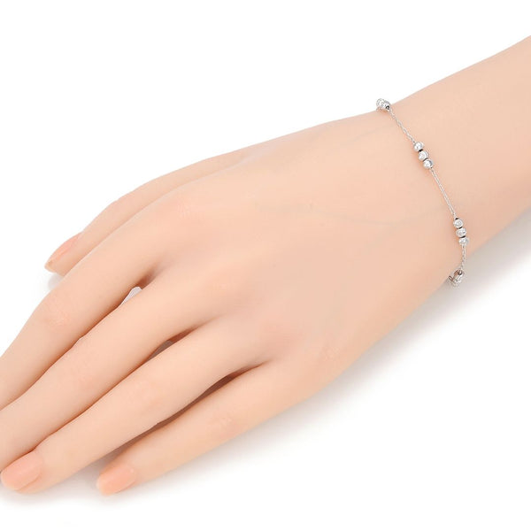 1pc 925 Sterling Silver 3.2mm Corrugated Moon Pattern Beaded Cable Chain Bracelet, Tarnish Resistant White Gold Plated, Length Selections: 7 inch/7.5 inch/8 inch