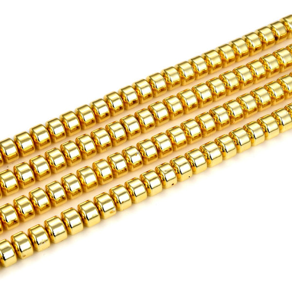 Grade A Natural Hematite Gemstone Rondelle Beads, Gold Plated, 1 Strand/15 Inch, 8x6mm, Hole ID 1mm, GFC9-3