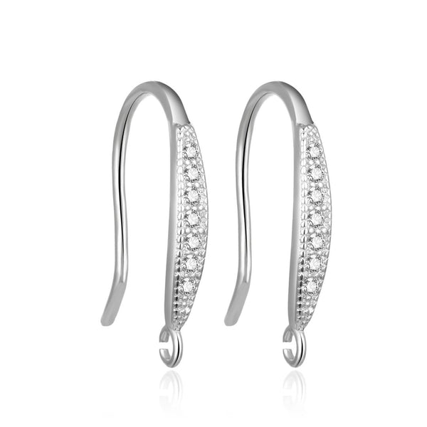 4pcs 925 Sterling Silver Fancy Earring Hooks, 7 Cubic Zirconia CZ, Tarnish Resistant Rhodium Plated, 16mm, SS456