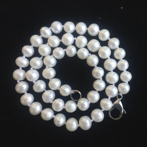 Natural Grade AA+ Potato Round White Cultured Freshwater Pearl Necklace, 7-8mm Pearl Strand, Length Selections: 16 inch/18 Inch