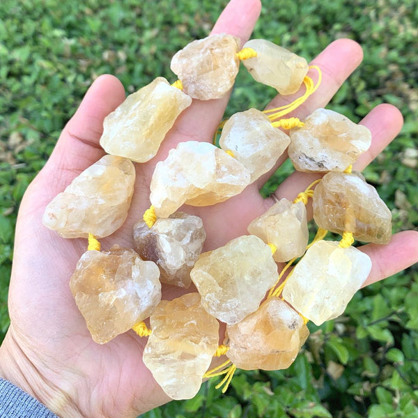 Natural Raw Yellow Citrine Crystal Gemstone Beads, Large Drilled Rough Nugget Stone, 15 Inch GA-C4