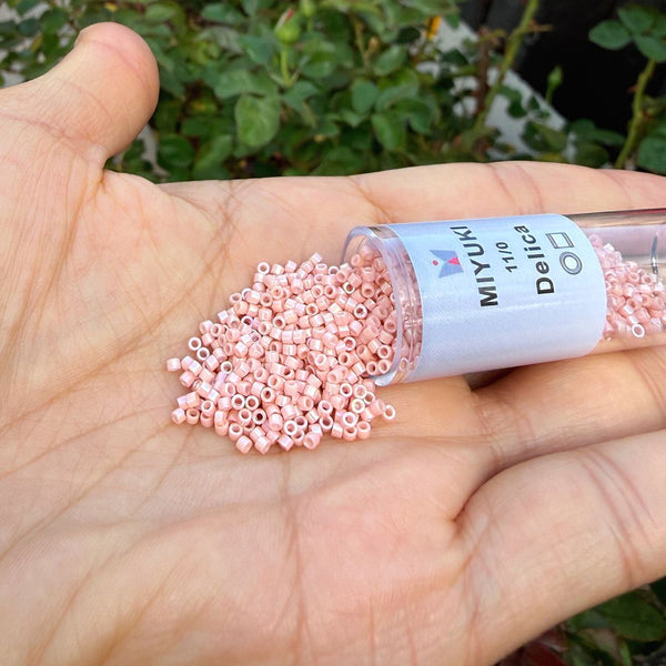 7.5g Miyuki Delica 11/0 Seed Beads, Rainbow Gold Luster Salmon DB207-1