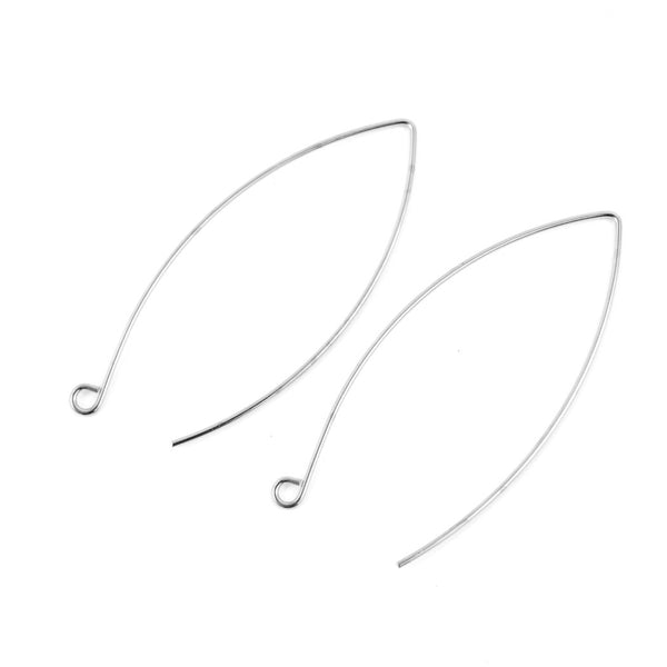 20pcs Tarnish Resistant Marquise V Shape Earring Hooks, Sterling Silver Plated Brass, 45mm, 0.7mm/21 Gauge, BF247-1