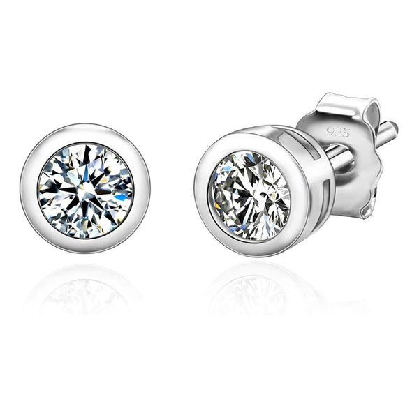1 pair 925 Sterling Silver 4mm Bezel Stud Earrings, Round Cut Cubic Zirconia CZ Diamond, Small Tiny, SSE76-4