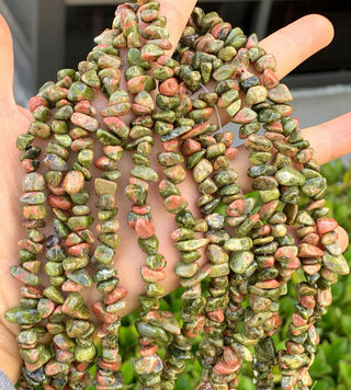 Natural Unakite Jasper Gemstone Chip Beads, Free Form, 5mm-8mm, Hole ID 1mm, 1 Strand/31 Inch, GZ1-27