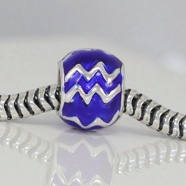 1pc 925 Sterling Silver Aquarius Zodiac Sign Bead Charm Blue Enamel, Compatible with Pandora All Other Charm Bracelets, EC71