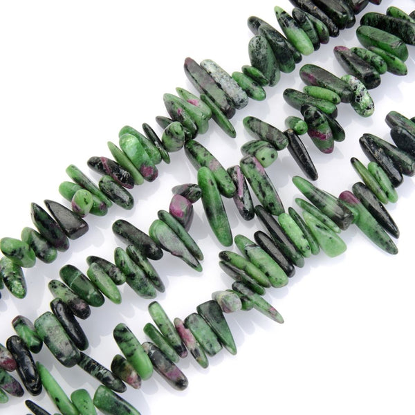 Natural Ruby Zoisite Gemstone Stick Point Beads, Irregular, 7mm-23mm Long, Hole ID 1mm 1 Strand/15 Inch, GZ5-15