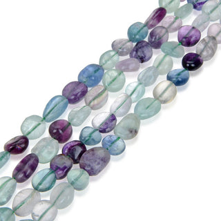 Natural Multi Color Fluorite Gemstone Oval Tumbled Pebble Beads, Irregular, 8mm to 12mm, Hole ID 1mm, 15 Inch/1 Strand, GZ12-76