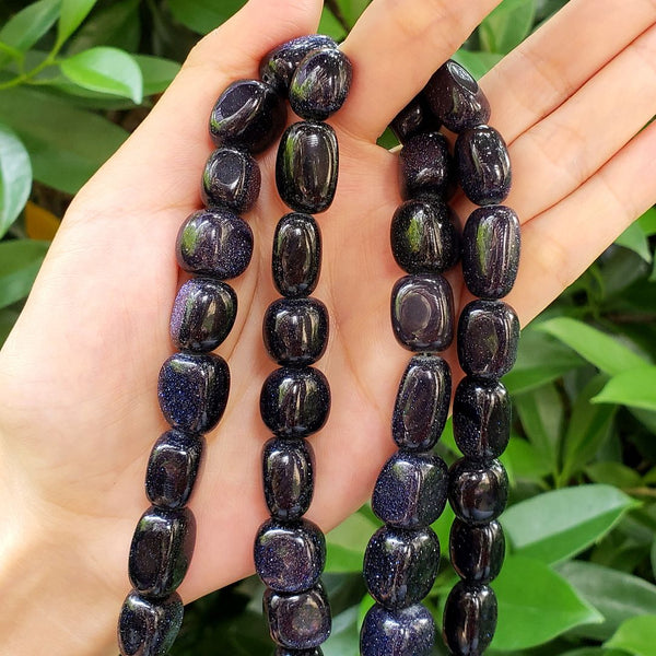 Blue Goldstone Imitation Sandstone Gemstone Tumbled Nugget Beads, Irregular, 10mm-13mm, Hole ID 1mm, 1 Strand/15 Inch, GZ4-6