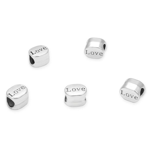 20pcs Love Large Hole Beads, Hole ID 4.5mm, Antique Silver, Zinc Alloy Metal, MEC-C12