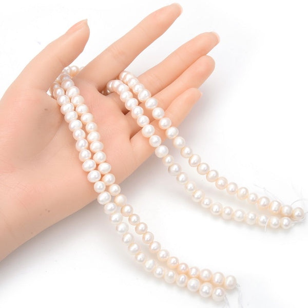 Adabele Natural AA Grade Potato Round Pearl Beads, White Cultured Freshwater Pearls, 7- 8mm, 1 Strand/14 Inch, FP1-78