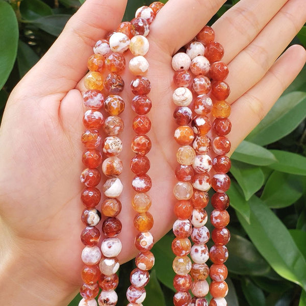 Natural Faceted Red Fire Agate Gemstone Round Beads, 15 Inch/1 Strand, Size Selections: 4mm/6mm/8mm/10mm