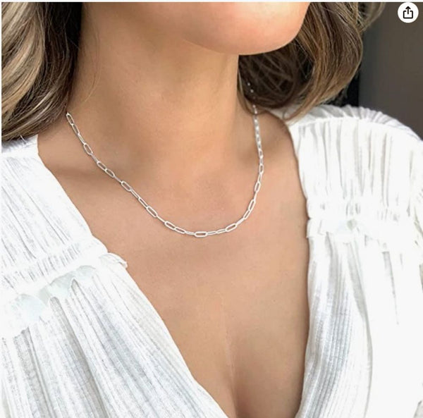 1pc 925 Sterling Silver Paperclip Cable Link Chain Necklace, 2.5mm, Strong, Length Selections: 18/20/22/24/26 inch