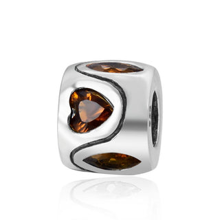 Real 925 Sterling Silver Heart Bead, November Birthstone Charm Cubic Zirconia CZ Yellow Topaz...
