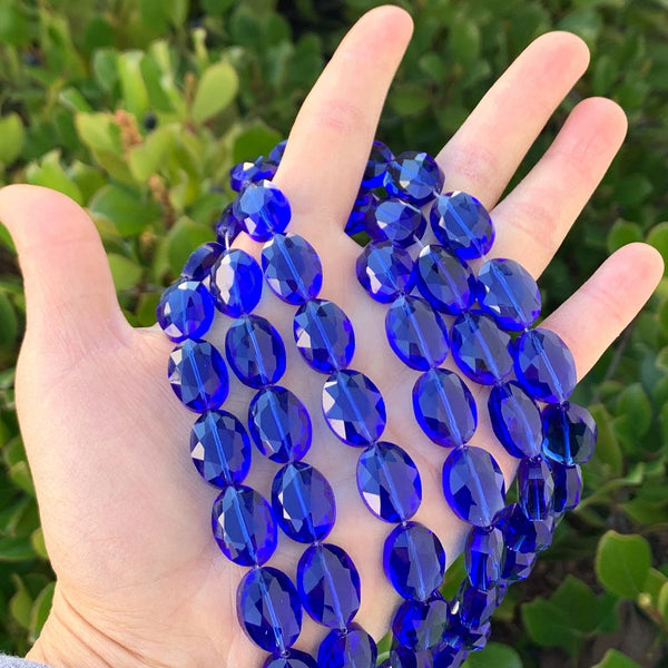 50pcs Creative Club Faceted Flat Oval Crystal Beads, Sapphire Blue, 16x12mm/Large, Hole ID 1.1mm, CCO-13