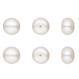 10pcs Natural AAAA Grade High Luster Half Drilled Potato Round Pearls Beads, White Cultured Freshwater Pearls, 9-10mm, Hole ID 1mm, PP4-910
