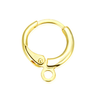 10pcs 925 Sterling Silver Round Hoop Huggies, Leverback Earring Hooks, Real 18K Yellow Gold Plated, Closed Ring, 12mm, SS88-2