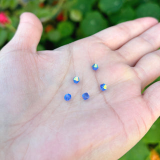 Buy sapphire-blue-ab 100pcs Adabele Austrian Faceted Bicone Crystal Beads with AB Coating, 4mm Small Tiny, Hole ID 0.9mm, | U Pick Color