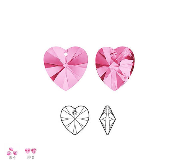 12pcs Swarovski Faceted Heart Drop Crystal Beads #6228, 10mm, Hole ID 1.2mm, | U Pick Color