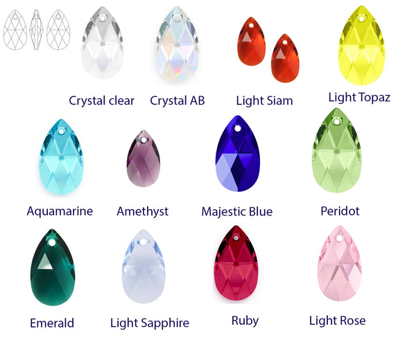 6pcs Swarovski Faceted Pear Shaped Pendant Drops #6106, 16mm, Hole ID 1.2mm, | U Pick Color