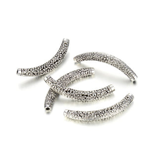 10pcs Large Hole Curved Filigree Flower Vines Noodle Tubes, Antique Silver, 66.5mm (2.62 Inch), Hole ID 4.2mm, MC-L6