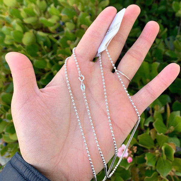 1pc 925 Sterling Silver Ball Link Chain Necklace, Tarnish Resistant Rhodium Plated, 2mm, Length Selections: 18/20/22/26 inch