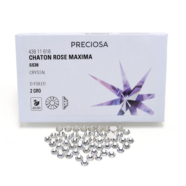 25pcs Genuine Preciosa MAXIMA Chaton Rose Round Flat Back Crystal Rhinestone, Foil Back, Crystal Clear, SS30, 6.32-6.5mm, Prm-S301