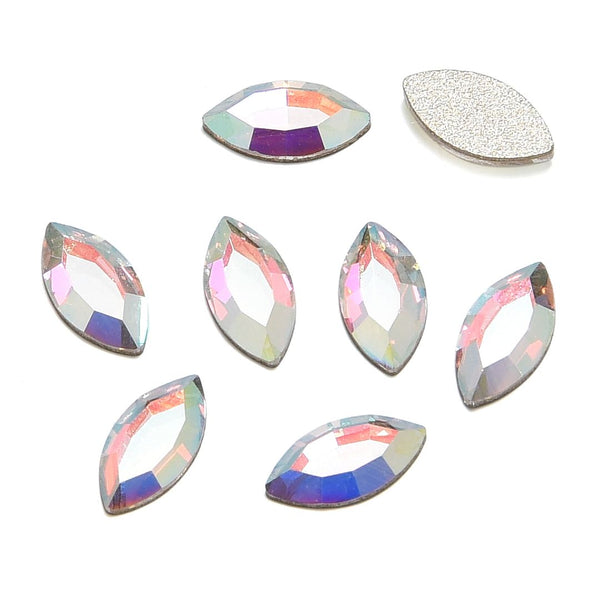 10pcs Genuine Preciosa Maxima Faceted Navette Flat Back Crystal Rhinestone, Foil Back, Crystal AB, 8x4mm, Prm-N82