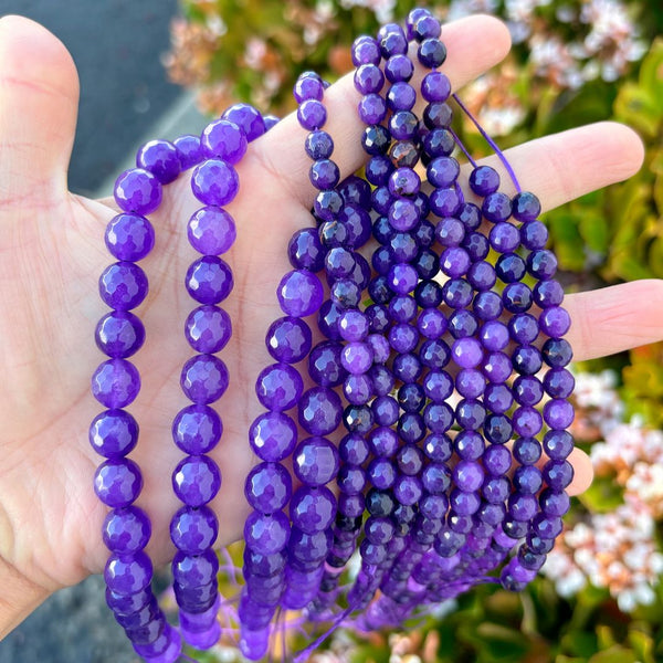 Natural Amethyst Purple Jade Gemstone Faceted Round Beads, 6mm, Hole ID 0.9mm, 2 Strands/28 Inch Total, GH-E17