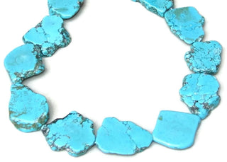 5pcs Natural Grade A Turquoise Blue Howlite Beads, Large Flat Slab Gemstone Beads, Smooth Free Form, 18-30mm, Hole ID 1.2mm, GX15
