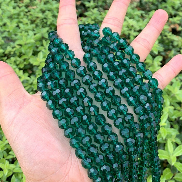 140pcs Creative Club Faceted Round Crystal Glass Beads, Emerald Green, 8mm, Hole ID 1mm, CC2R824