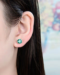 1 Pair 925 Sterling Silver May Birthstone Round Cut Stud Earrings, 8mm/2 Carat Cubic Zirconia CZ Green Emerald Stone, SSE49-5