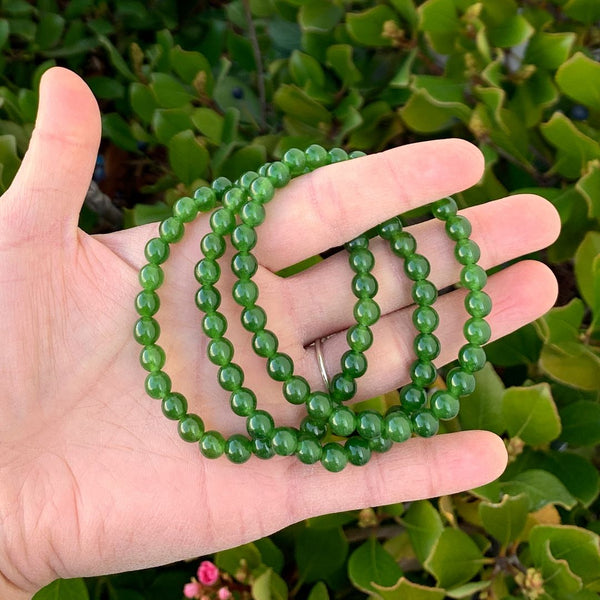 1 Strand Stretch Natural Green Jade Beaded Gemstone Bracelet, 6mm Beads, Length Selections: 7 inch/7.5 inch/8 inch