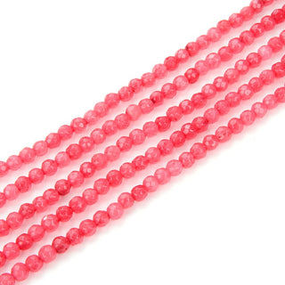 Natural Rhodochrosite Red Jade Gemstone Faceted Round Beads, 4mm/Small, Hole ID 0.9mm, 2 Strands/28 Inch Total, GH-B2