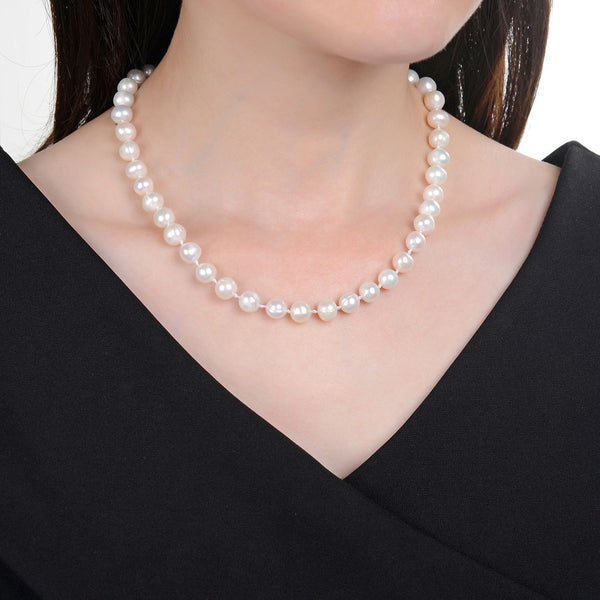 Natural Grade A Potato Round White Cultured Freshwater Pearl Necklace, 8-9mm Pearl Strand, Length Selections: 16 inch/18 Inch