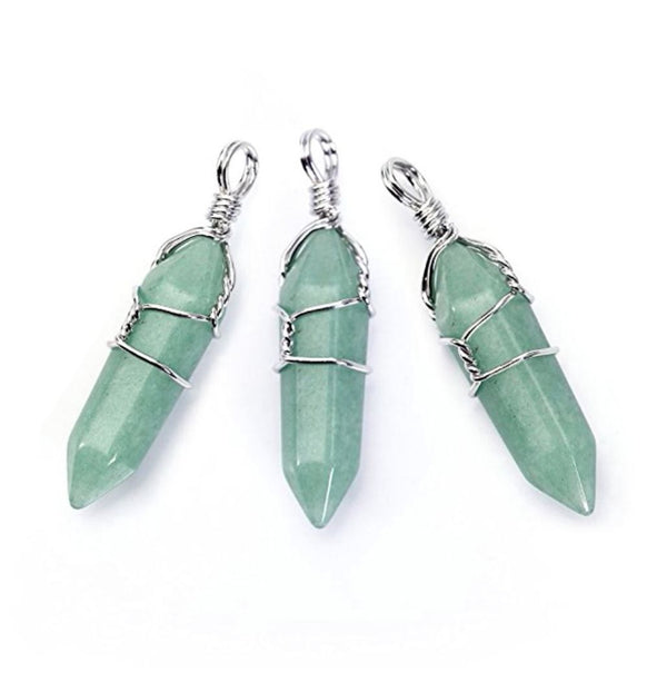 1pc Natural Green Aventurine Gemstone Pendant Necklace, 18 Inch Surgical Stainless Steel Chain, GGP-E8