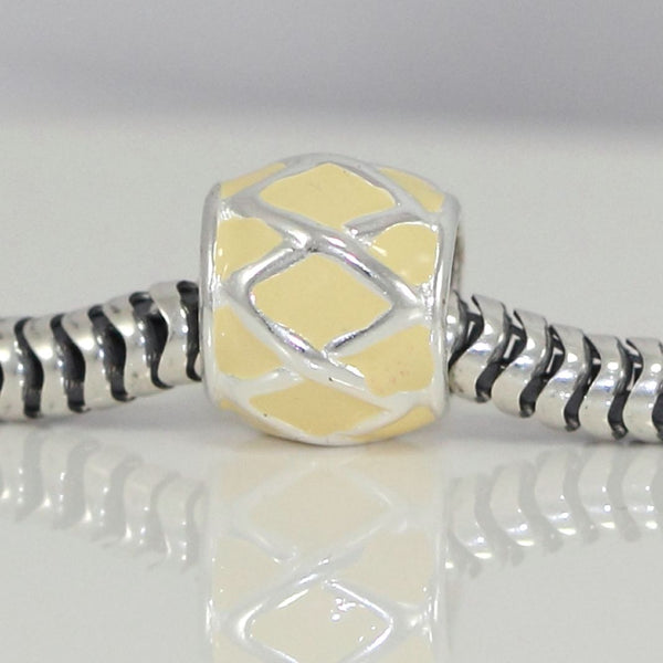 1pc Solid 925 Sterling Silver Royal Yellow Mellow Yellow Enamel Bead Charm, Compatible with Pandora All Other Charm Bracelet, EC60