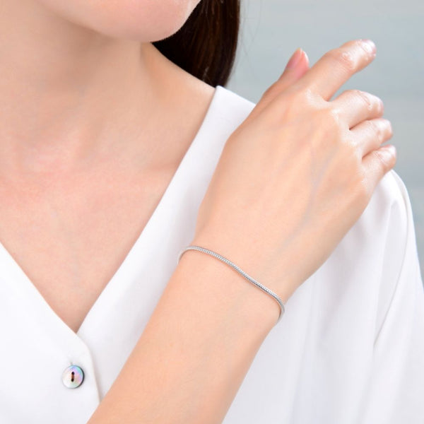 1pc 925 Sterling Silver 2mm Smooth Round Snake Chain Bracelet, Tarnish Resistant White Gold Plated, Length Selections: 7 inch/7.5 inch/8 inch