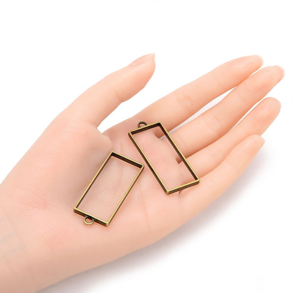 20pcs Open Back Rectangle Bezel Blanks, Pendant Base, Large Resin Mold, Tarnish Resistant Antique Bronze, 49x 20mm, CF287-10