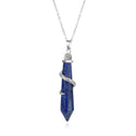 1pc Natural Blue Lapis Lazuli Hexagonal Pile Gemstone Pendant Necklace, 18 Inch Surgical Stainless Steel Chain, GGP-D2