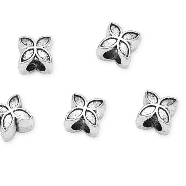 20pcs Four-Leaf Clover Good Luck Large Hole Beads, Hole ID 4.5mm, Antique Silver, Zinc Alloy Metal, MEC-E2