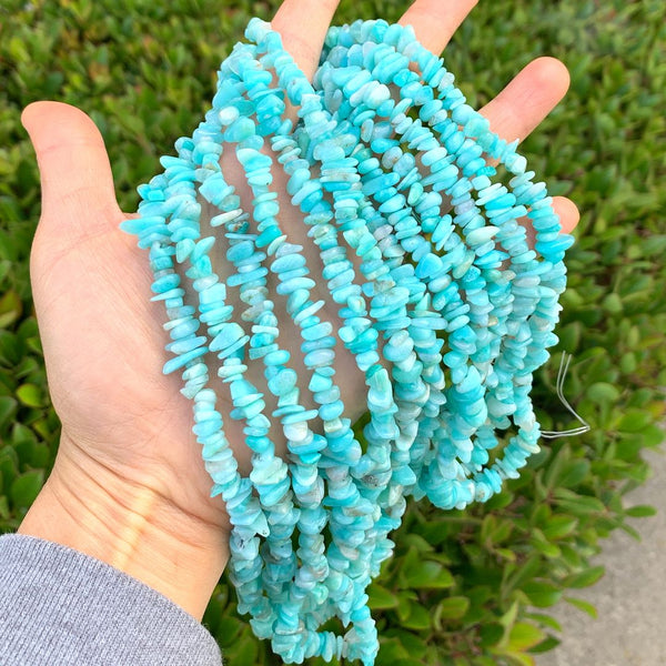 Natural Blue Amazonite Gemstones Chip Beads, Free Form, 5mm-8mm, Hole ID 1mm, 1 Strand/31 Inch, GZ1-30