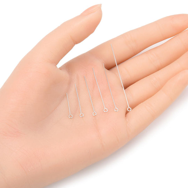 20pcs 925 Sterling Silver Eyepin Eye Pins, 0.6mm/22 Gauge, Length Selections: 18mm/25mm/30mm/35mm/40mm/50mm