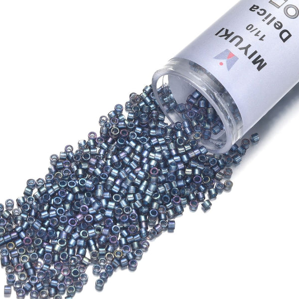 7.5g Miyuki Delica 11/0 Seed Beads, Tidal-Lined Luster Crystal Clear DB2387