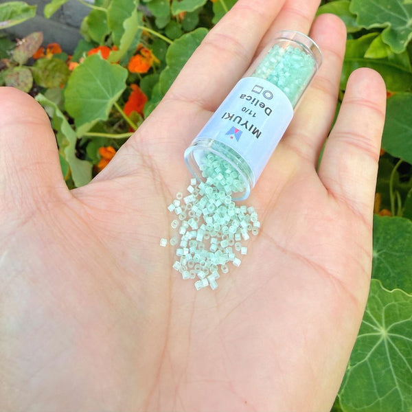 30g Miyuki Delica 11/0 Seed Beads, Opague Mint Green Silk Satin DB828 1