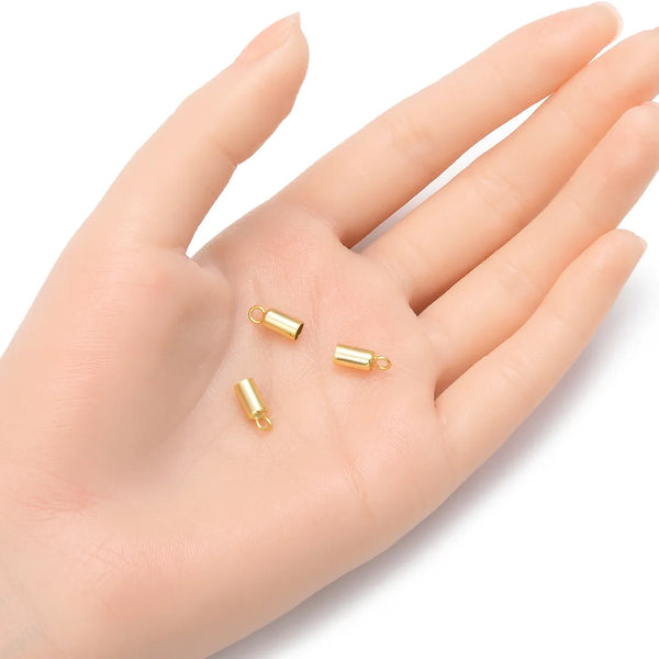 10pcs 925 Sterling Silver Cord End Caps, Real 18K Yellow Gold Plated, Glue In Cord Ends, Hole ID Selections: 1.5mm/2mm/2.5mm/3.5mm