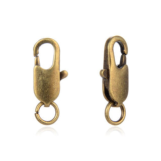 20pcs Rectangle Lobster Claw Clasp, Open Jump Ring, Antique Bronze Plated Brass, Size Selections: 12mm/14mm/17mm