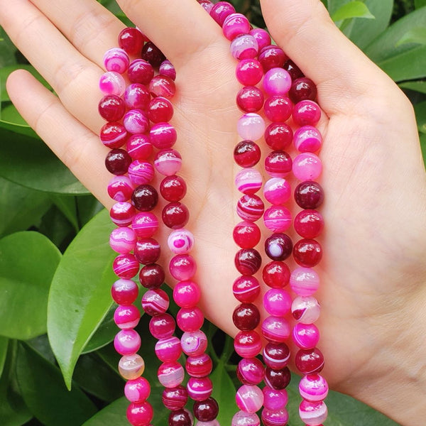 AAA Natural Banded Fuchsia Red Agate Gemstone Round Beads, 15 Inch/1 Strand, Size Selections: 4mm/6mm/8mm/10mm