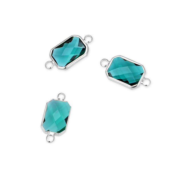 10pcs Grade A May Emerald Green Birthstone Rectangle Radiant Cut Links, Sterling Silver Plated Brass, 14mm, CCP12-S5