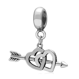 Real 925 Sterling Silver Cupid Arrow Two-Heart Love Charm Pendant
